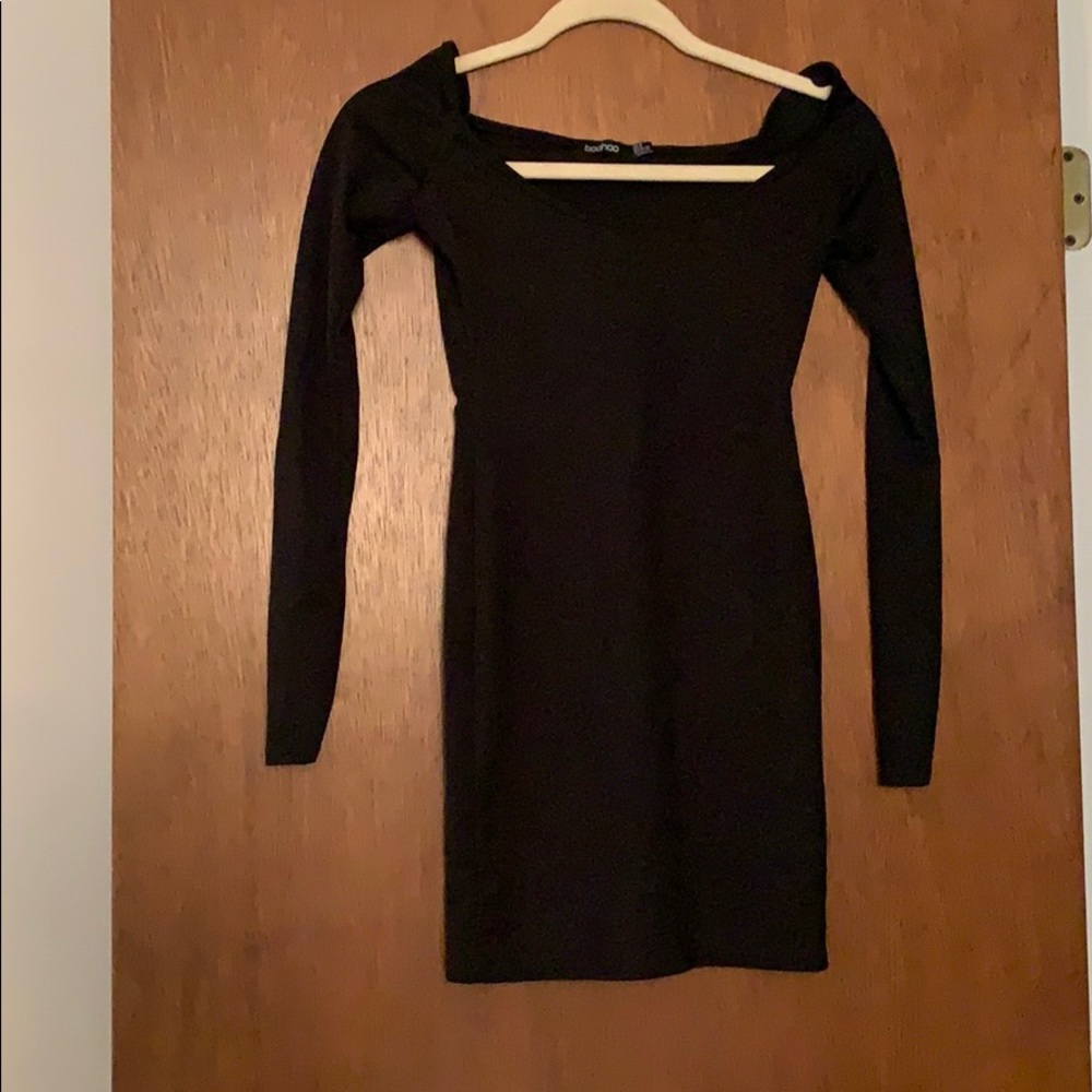 Boohoo Off the Shoulder Black Dress